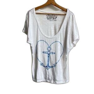 Five Crown Washed White print t-shirt Size Medium unisex Lightweight beach Boho